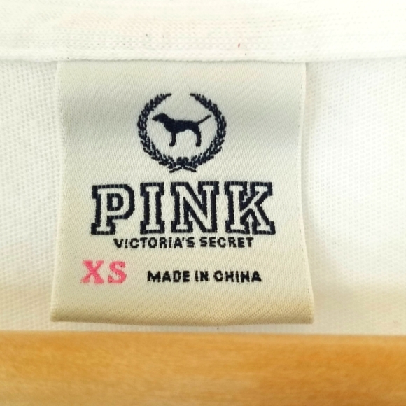 Victoria's Secret PINK Vintage Rhinestone Crystal Give Love V Neck Tee Shirt EUC - Picture 3 of 9